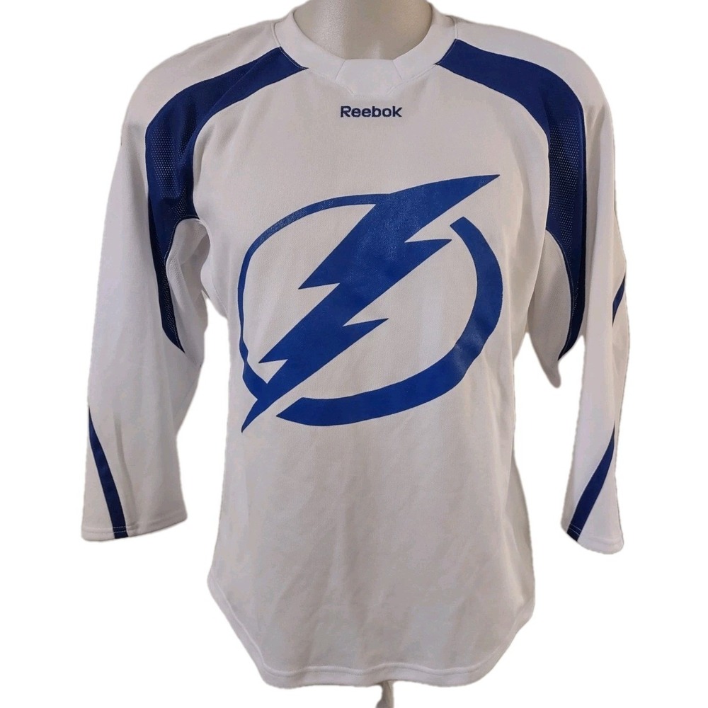 Reebok Tampa Bay Lightning Hockey Jersey Youth L/XL Kids White Blue Sporty Y2K